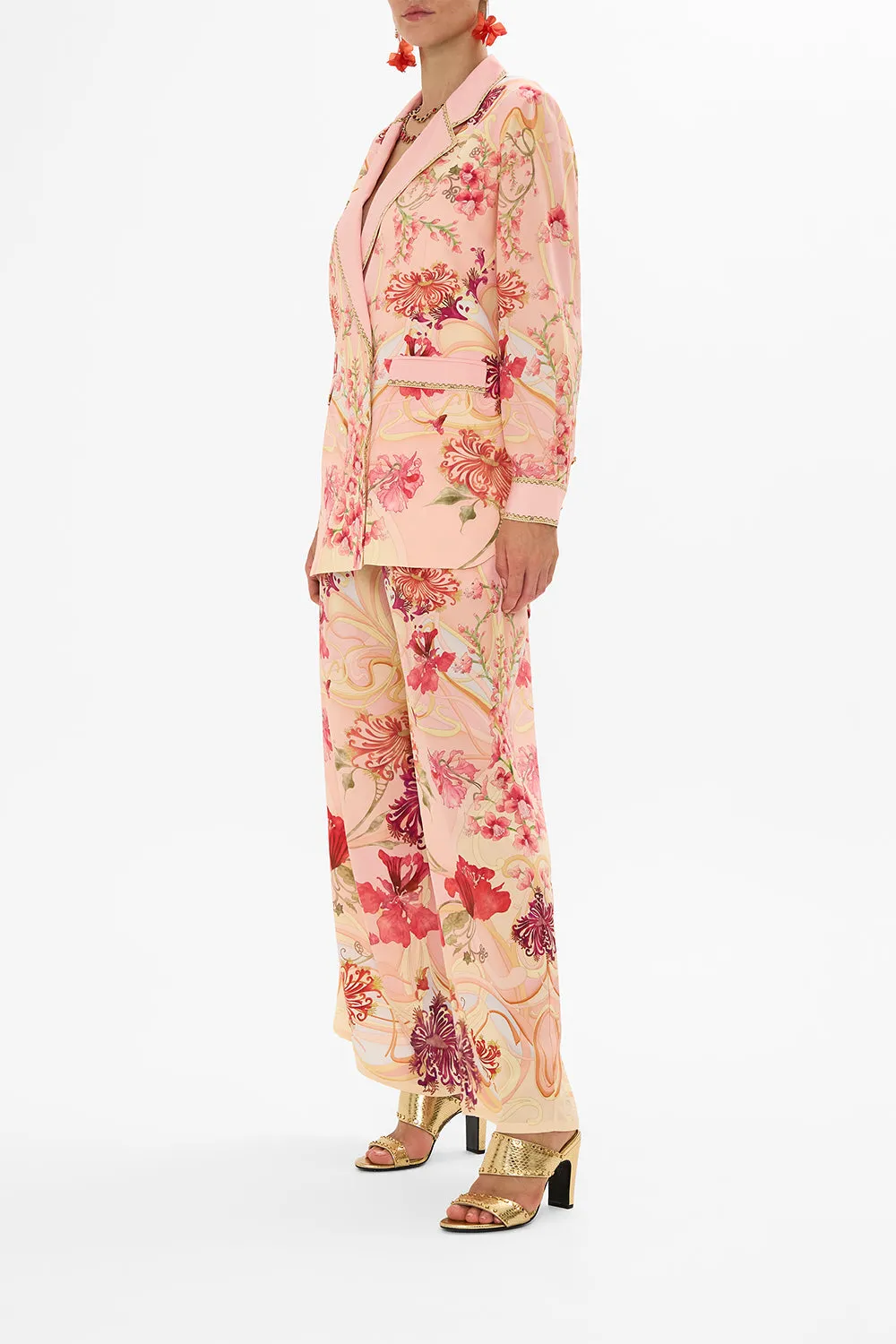 DOUBLE BREASTED SOFT JACKET BLOSSOMS AND BRUSHSTROKES